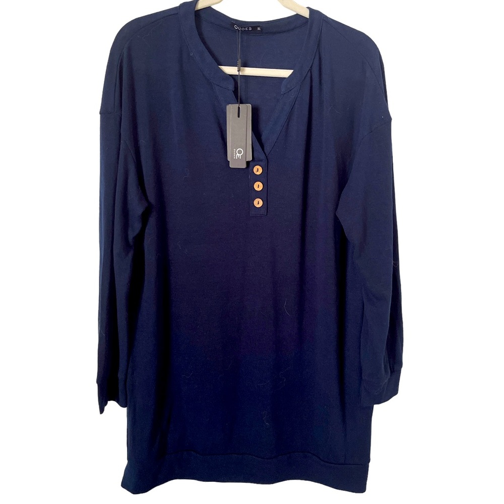 NWT Ouges Navy‎ Long Sleeved Tunic T-Shirt top.